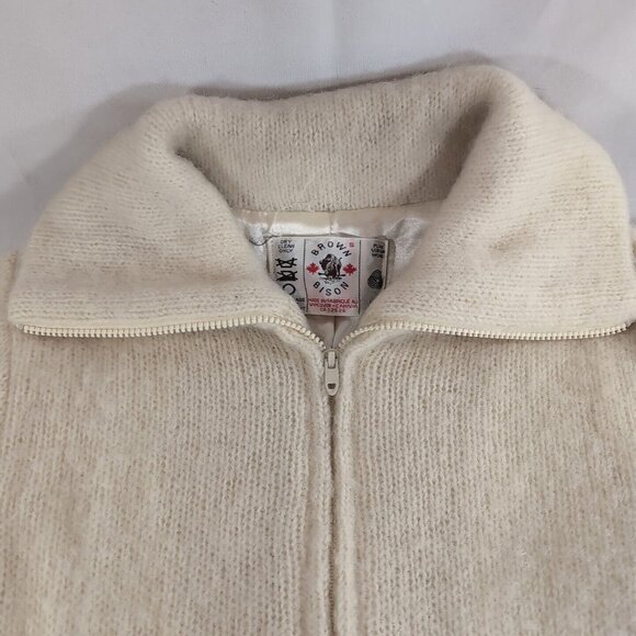 Brown Bison Dog Sled Igloos Pure New Wool Zip Sweater Collar Knit S Small Cream - Picture 5 of 13